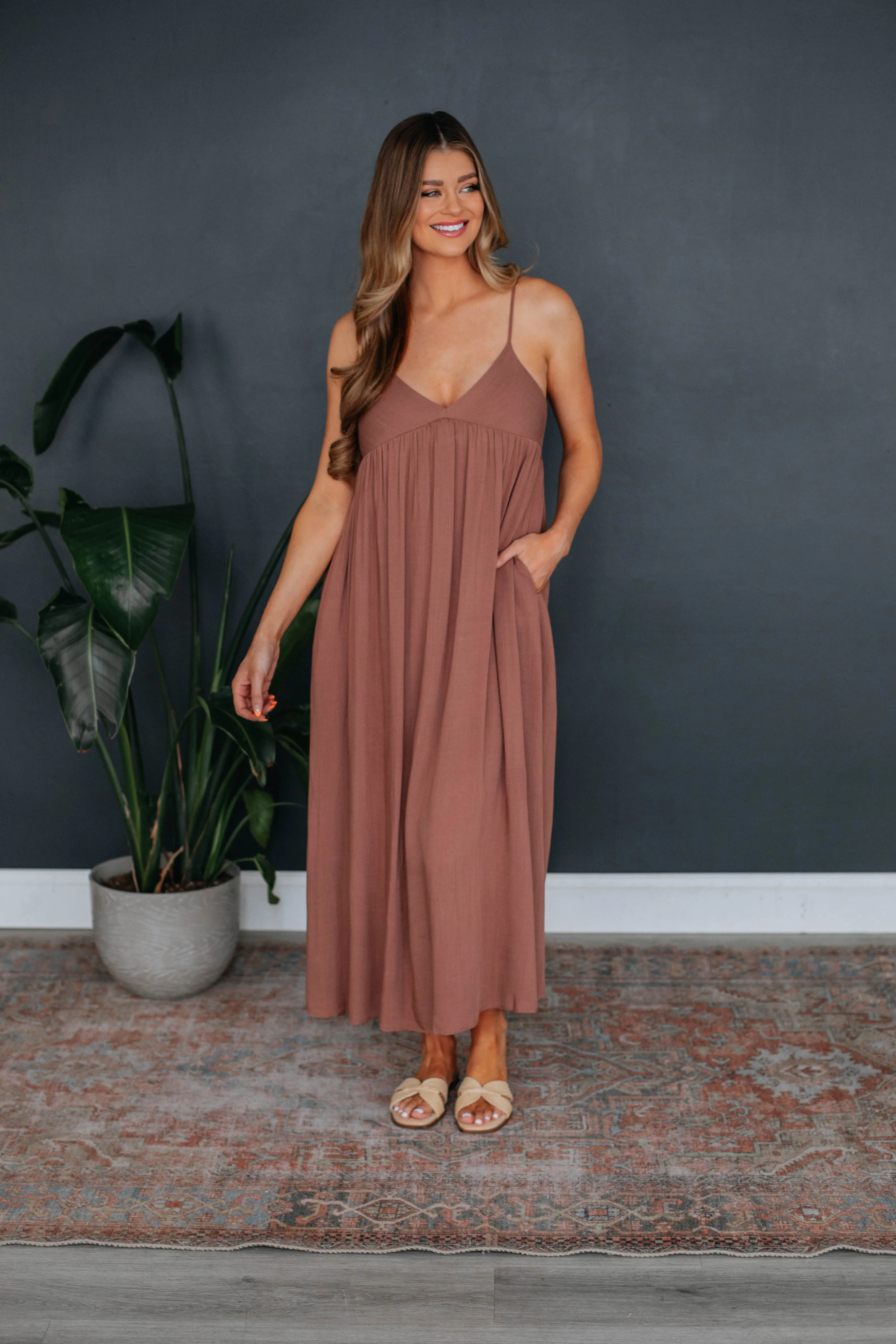 Lennon Midi Dress - Rosewood