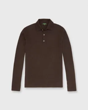 Long-Sleeved Rally Polo Sweater in Brazil Nut Cotton/Cashmere