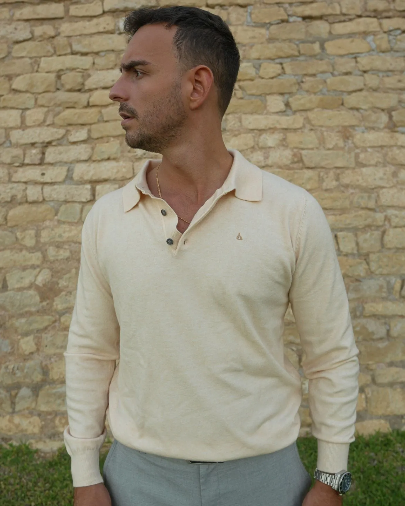 LOVAU COTTON WOOL OLD MONEY POLO - BEIGE