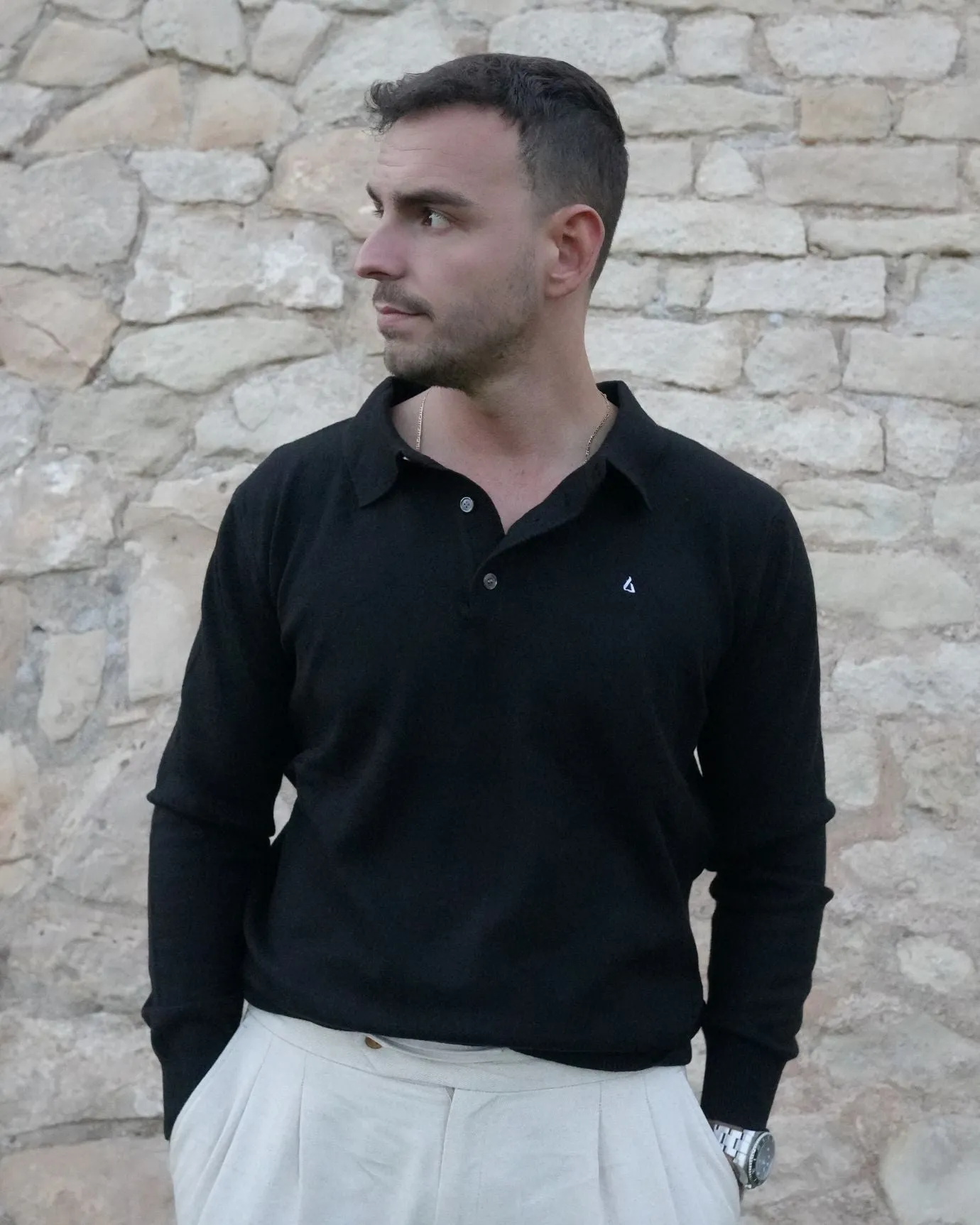 LOVAU COTTON WOOL OLD MONEY POLO - BLACK