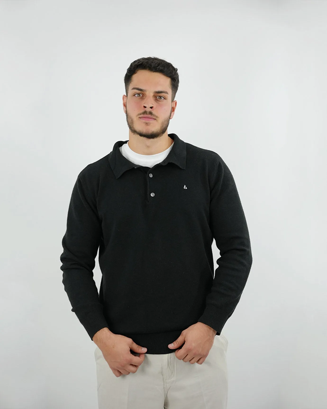 LOVAU COTTON WOOL OLD MONEY POLO - BLACK