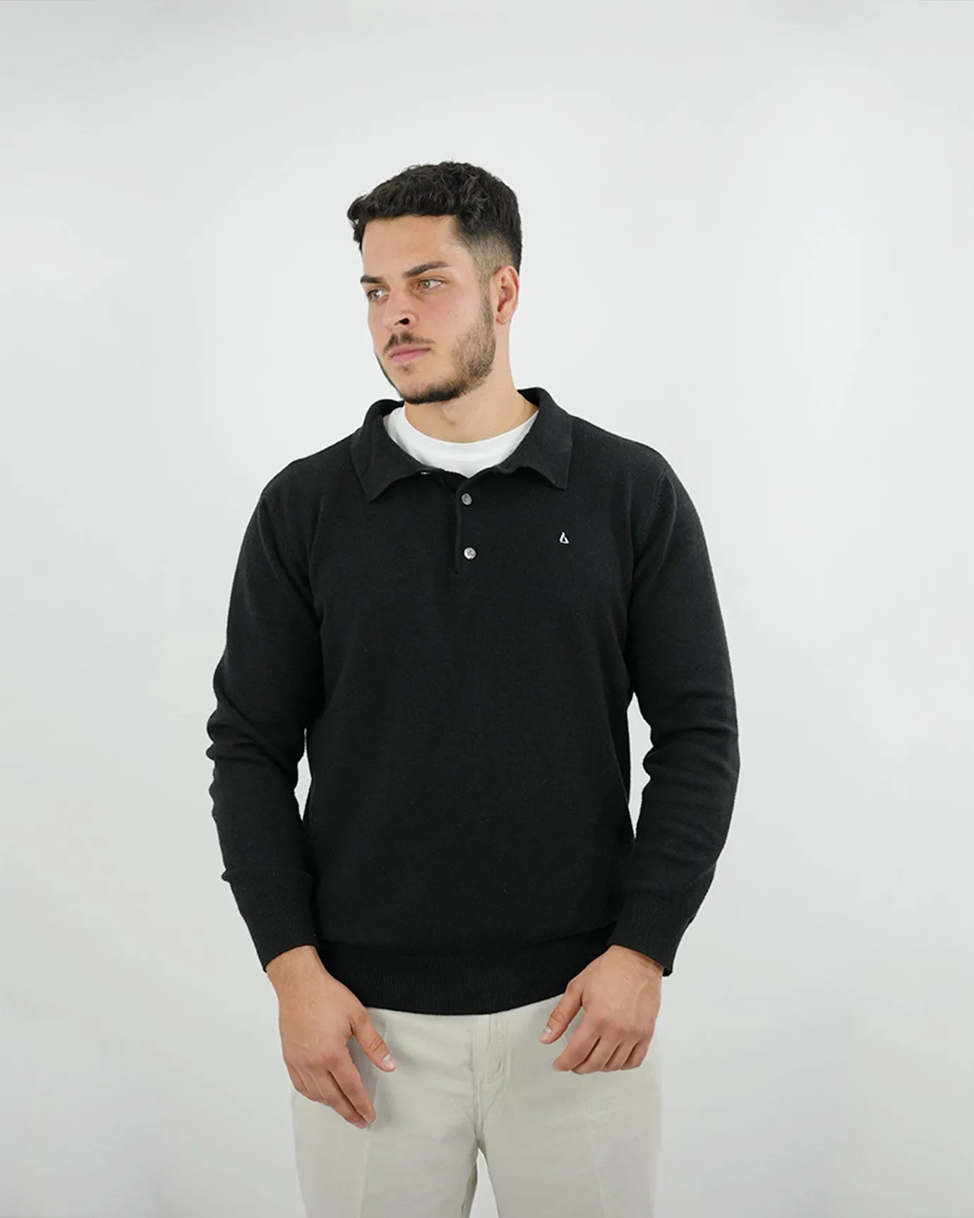 LOVAU COTTON WOOL OLD MONEY POLO - BLACK