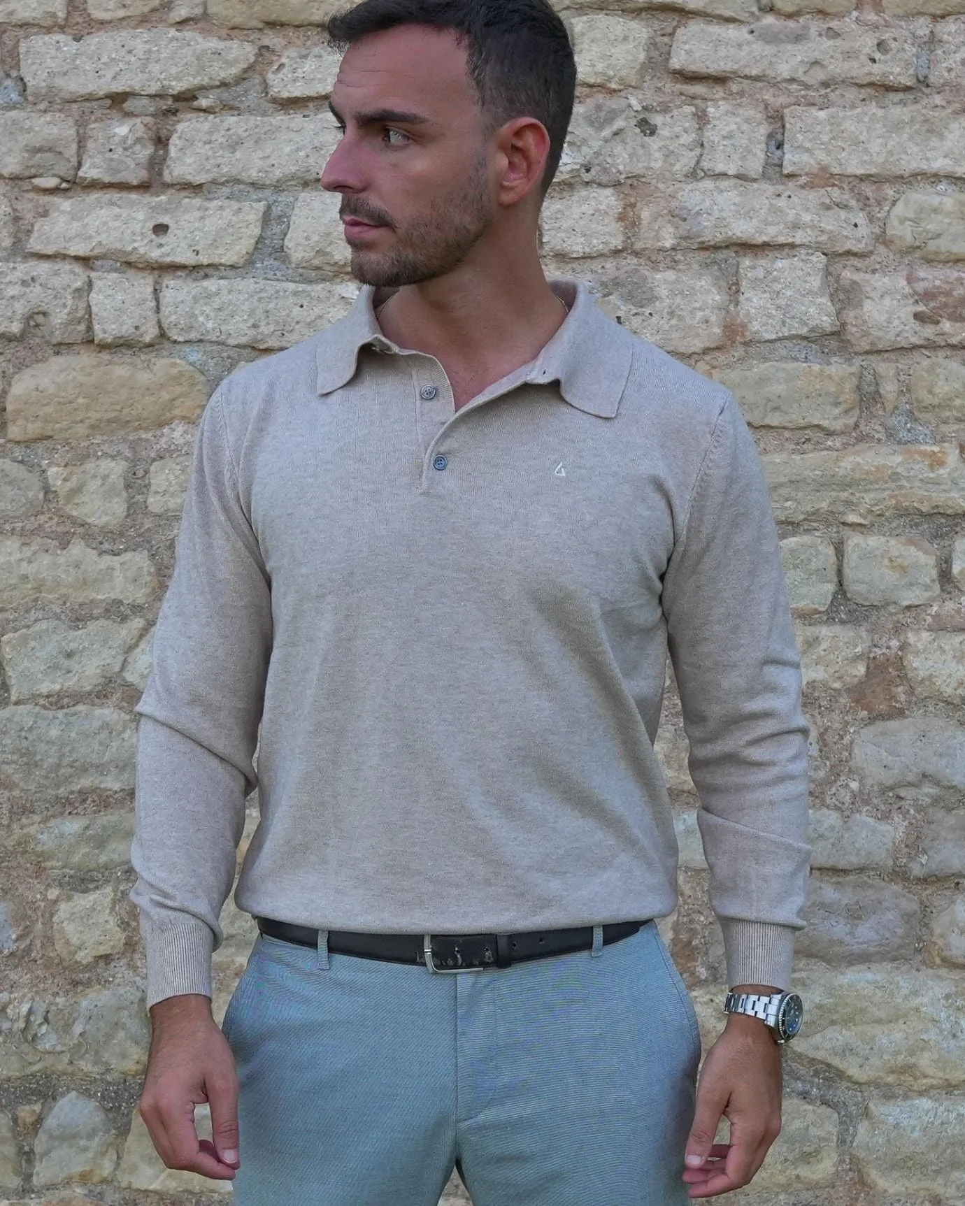 LOVAU COTTON WOOL OLD MONEY POLO - KHAKI