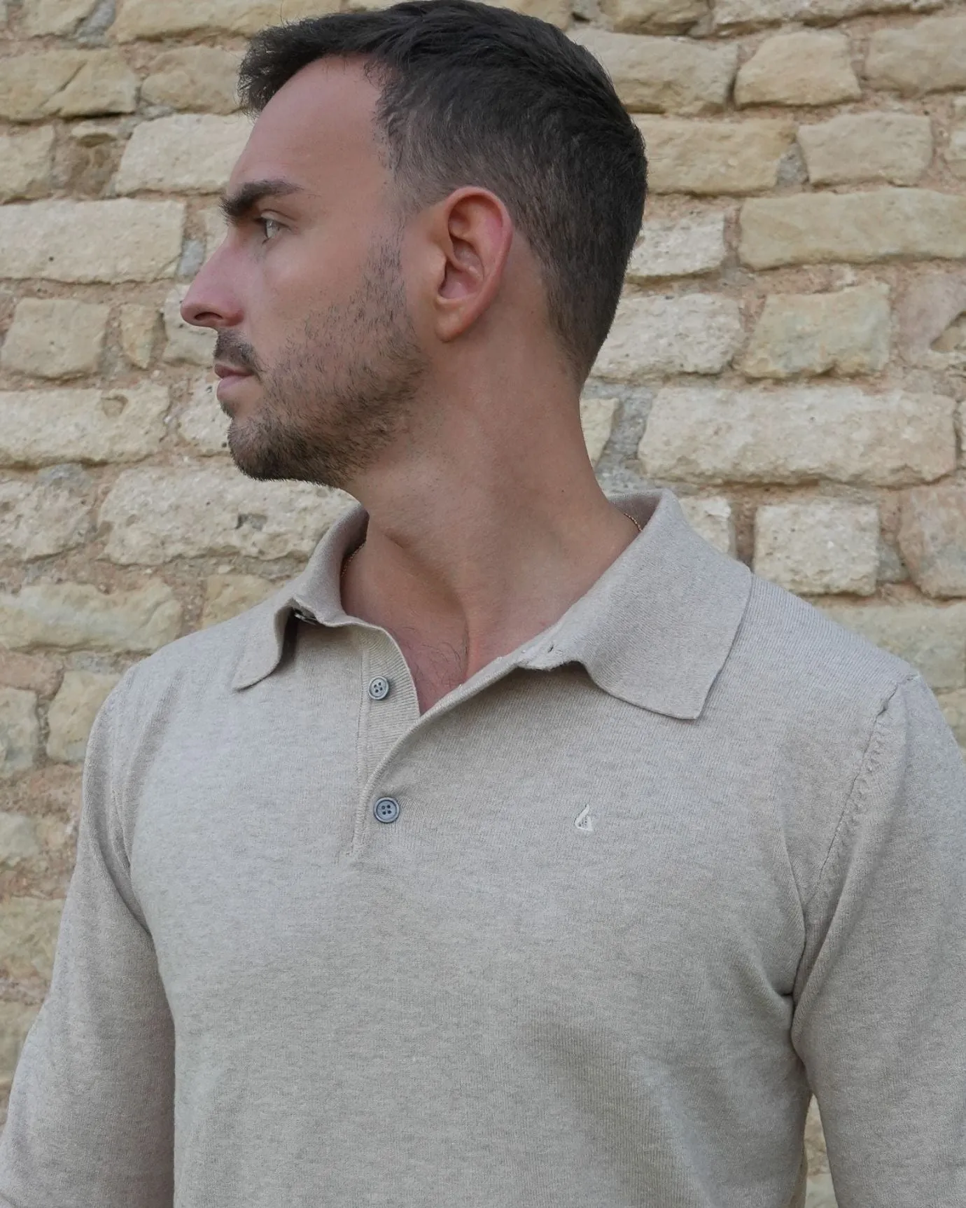 LOVAU COTTON WOOL OLD MONEY POLO - KHAKI