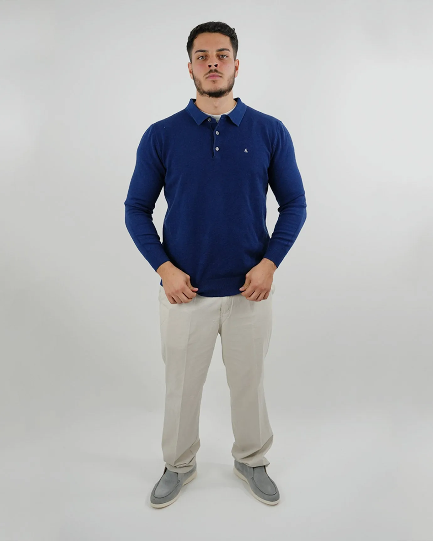 LOVAU COTTON WOOL OLD MONEY POLO - NAVY BLUE