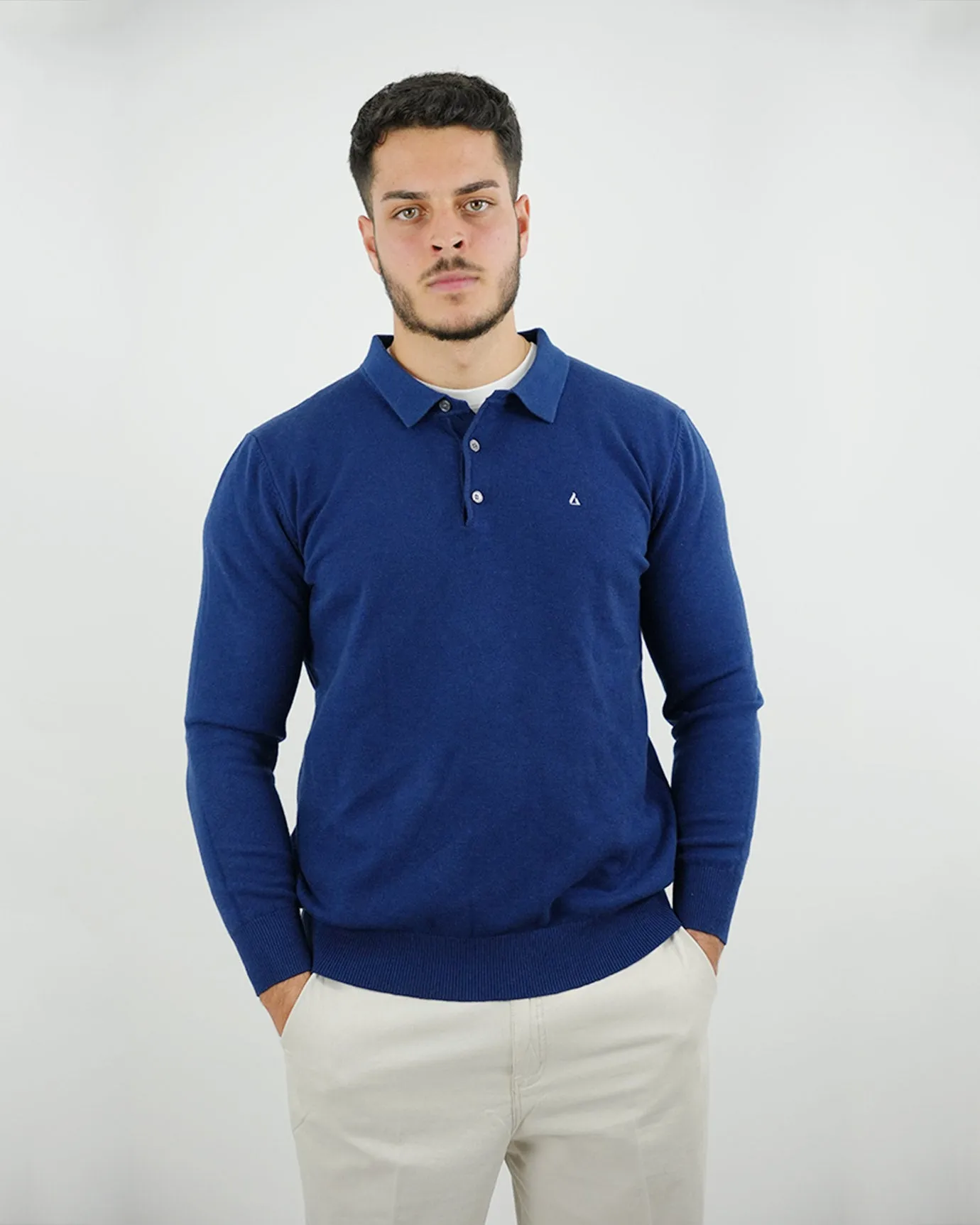 LOVAU COTTON WOOL OLD MONEY POLO - NAVY BLUE