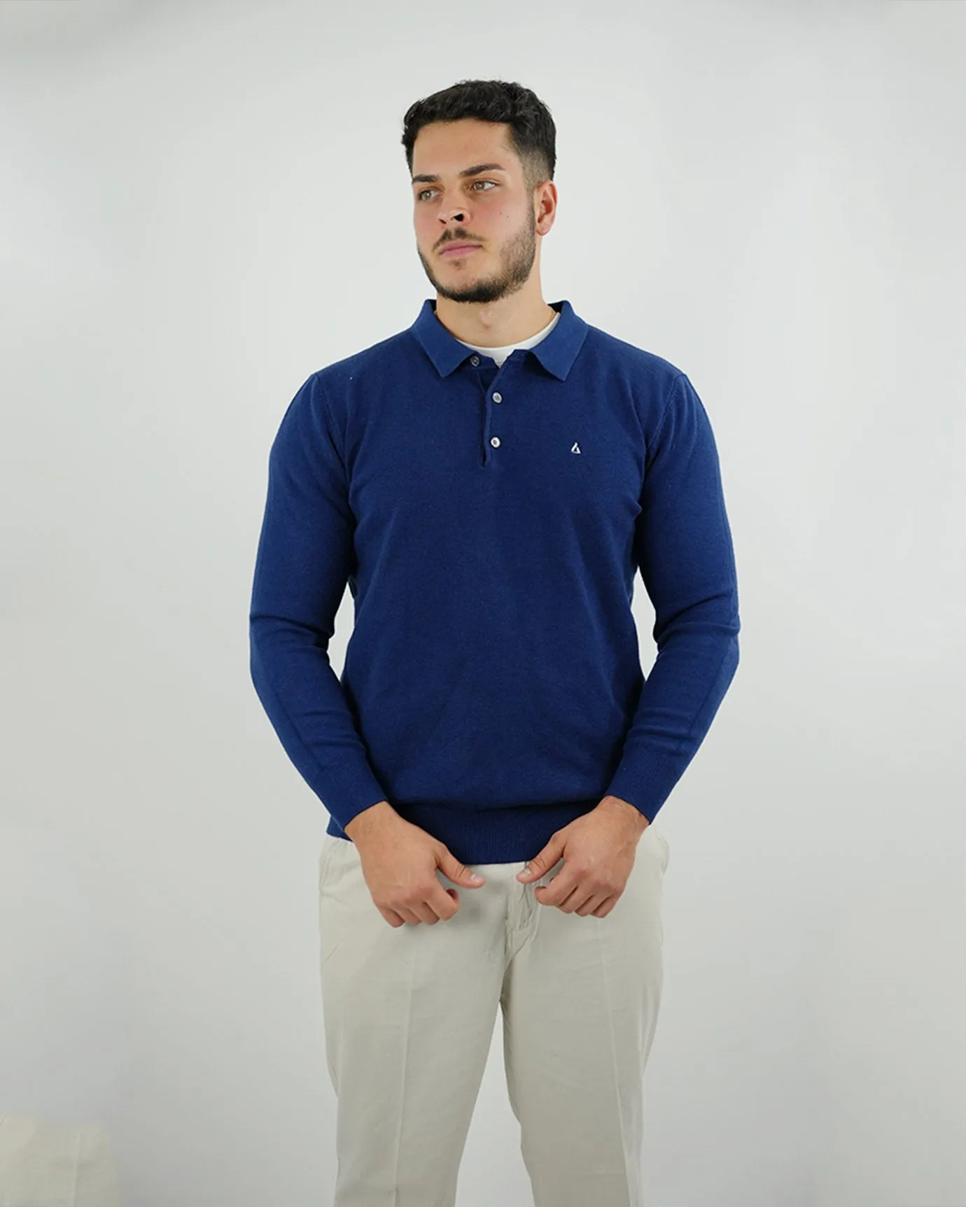 LOVAU COTTON WOOL OLD MONEY POLO - NAVY BLUE