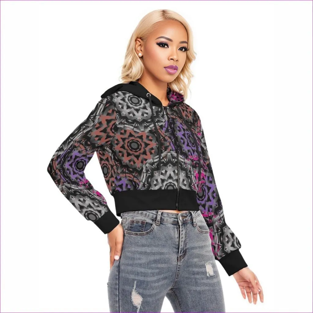 Mandala Graffiti Womens Crop Top Hoodie With Zipper Closure