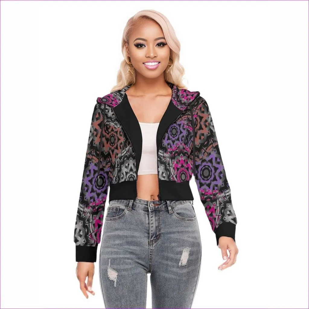 Mandala Graffiti Womens Crop Top Hoodie With Zipper Closure