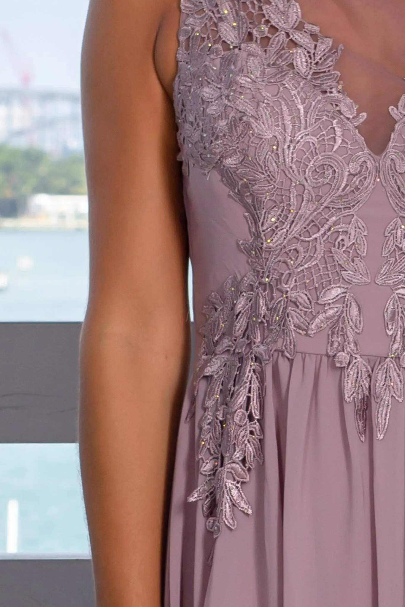 Mauve Crochet Maxi Dress with Sequin Detail