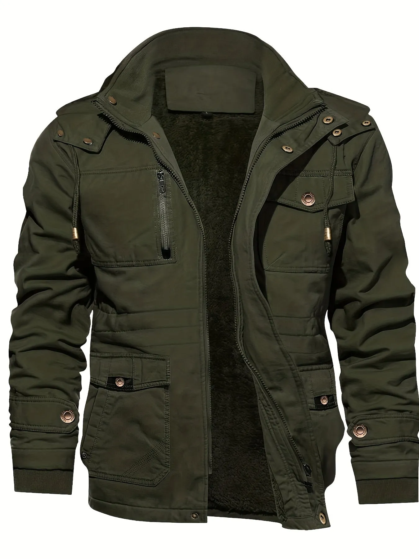 Men's Hooded Military Tactical Jacket Windbreak Fleece Coat