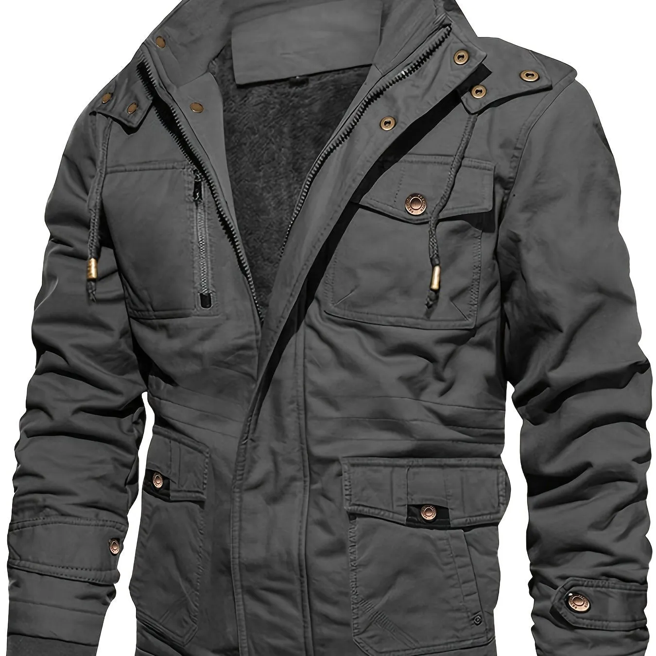 Men's Hooded Military Tactical Jacket Windbreak Fleece Coat