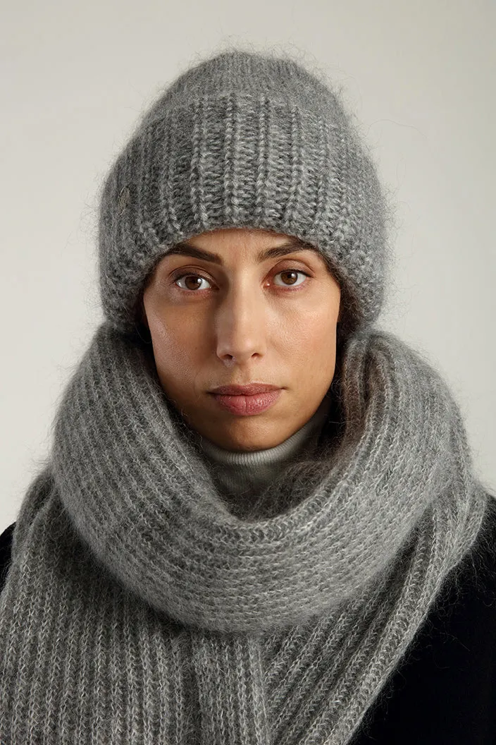 MILLER RIBBED SCARF - Light grey melange