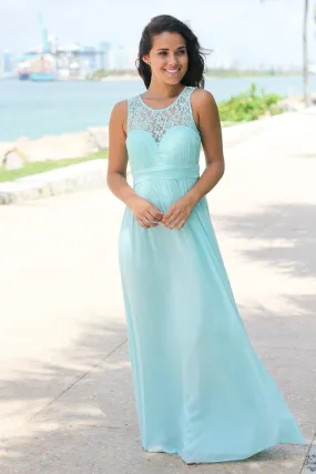 Mint Maxi Dress with Pleated Lace Top