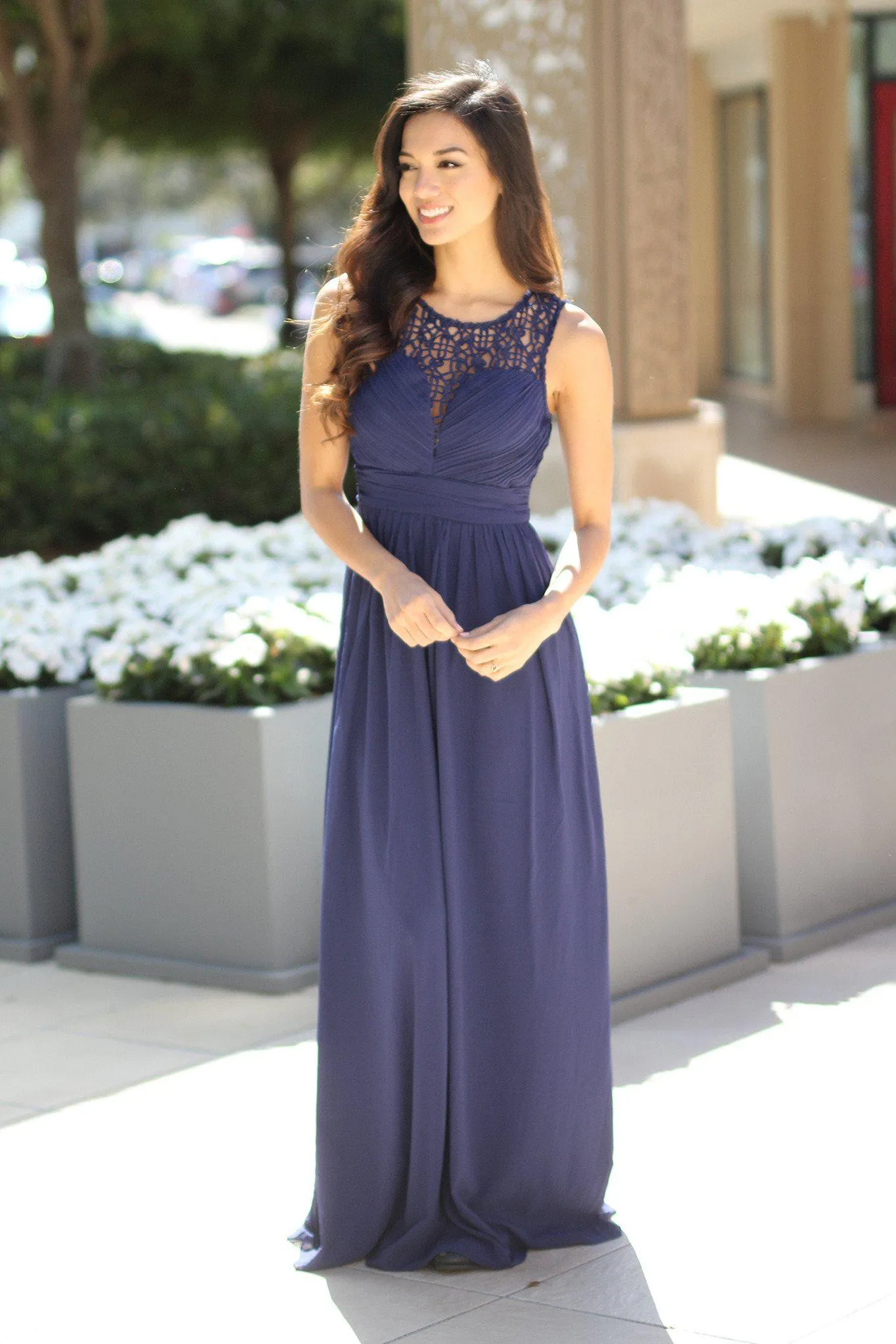 Navy Crochet Sleeveless Maxi Dress