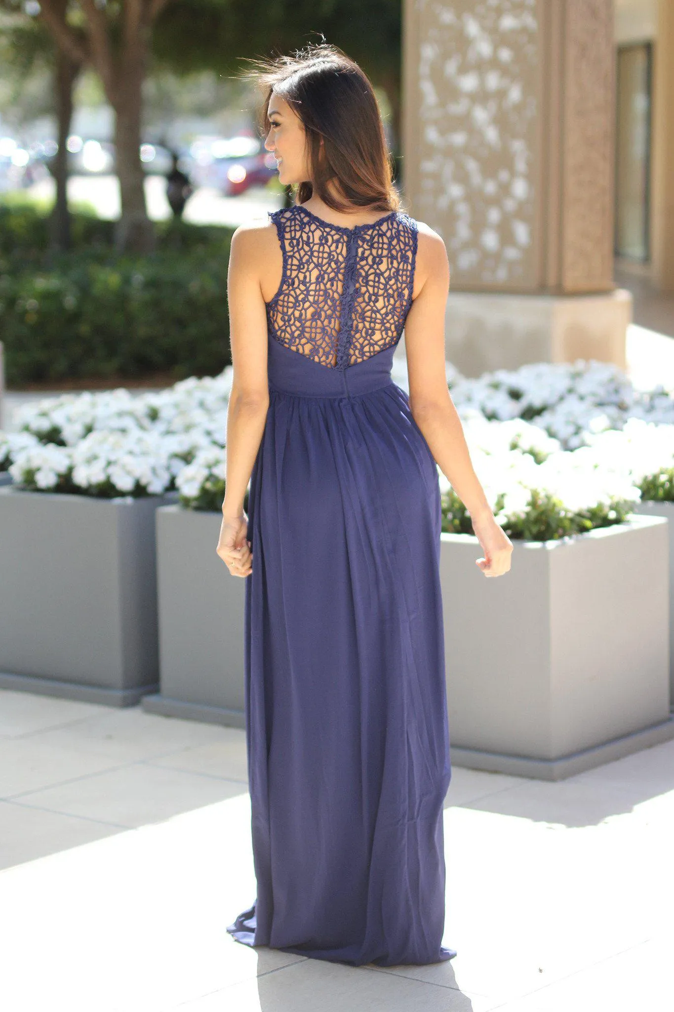 Navy Crochet Sleeveless Maxi Dress