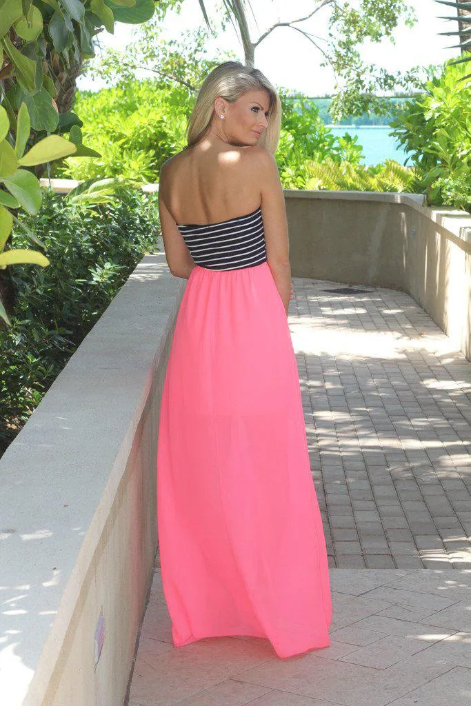 Neon Pink Striped Top Maxi Dress