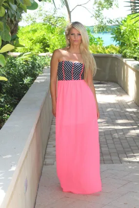 Neon Pink Striped Top Maxi Dress