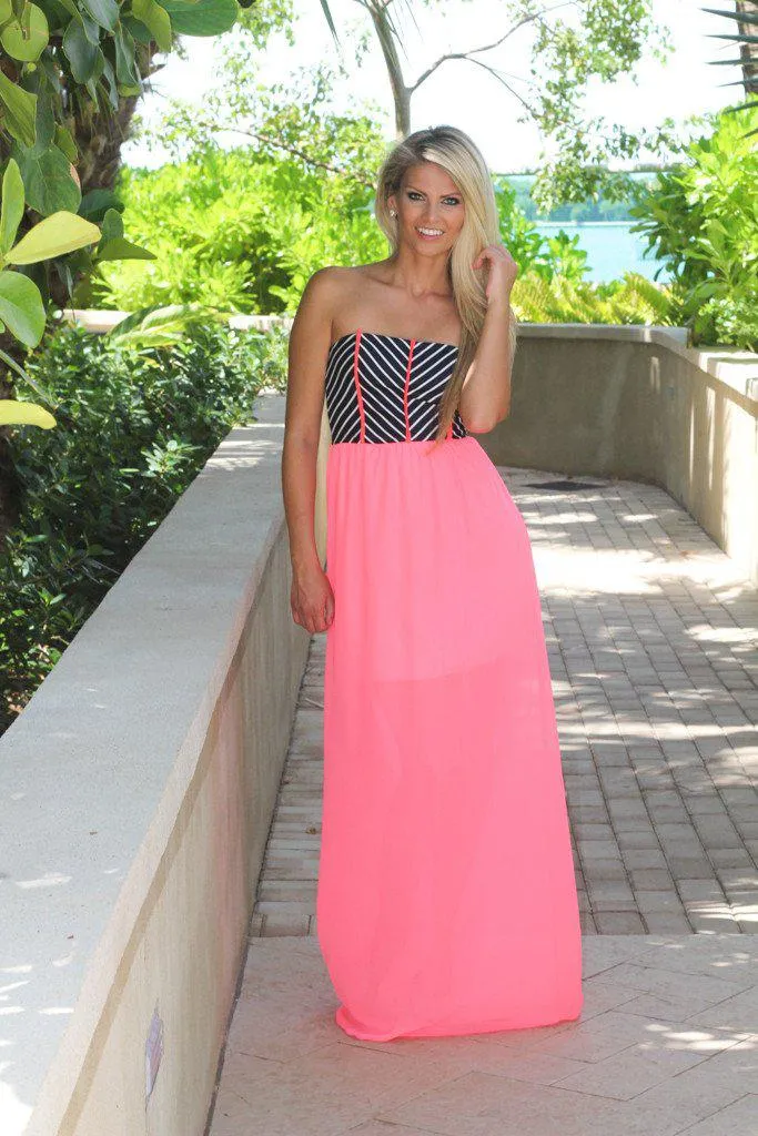 Neon Pink Striped Top Maxi Dress