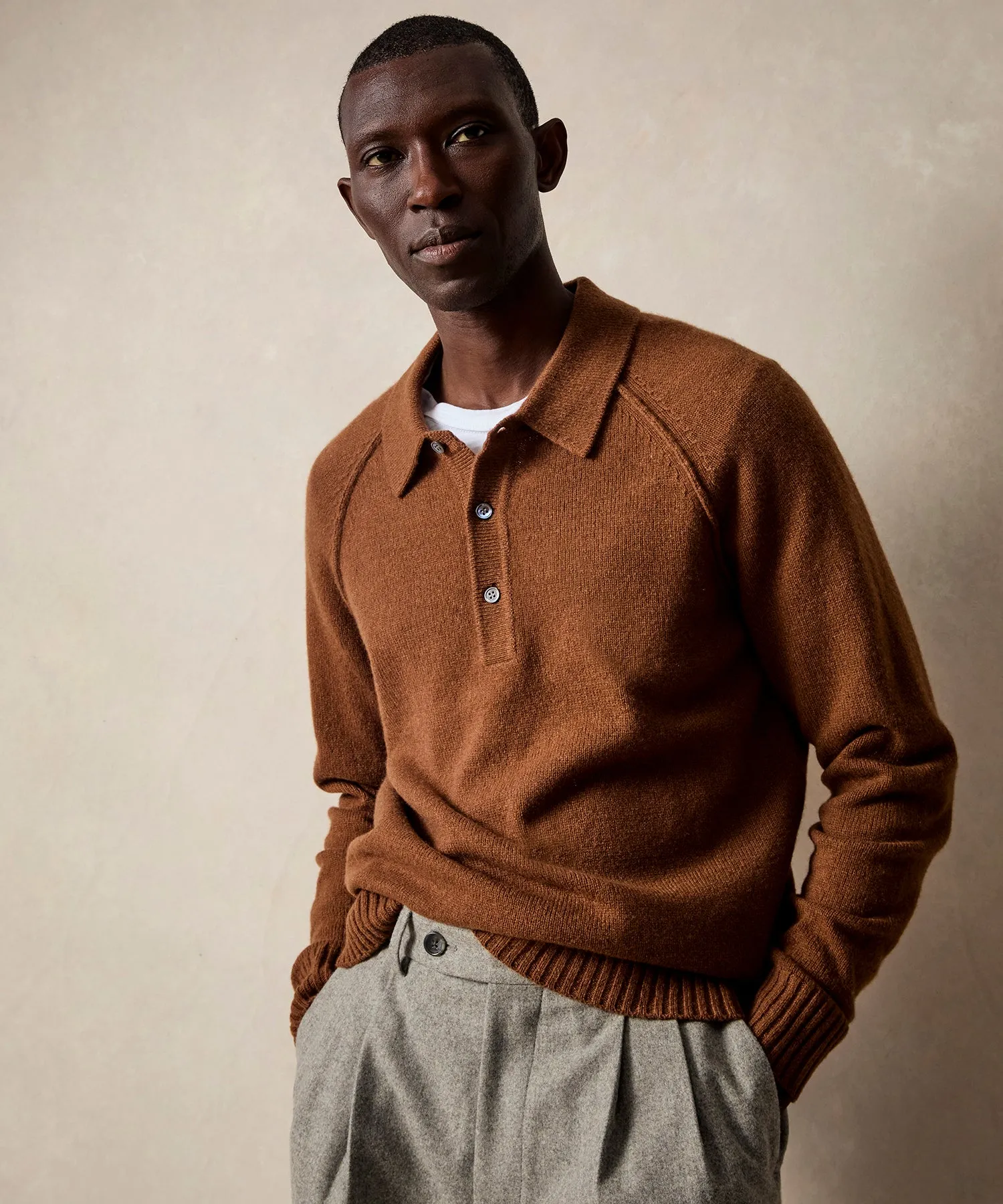 Nomad Cashmere Polo in Pine Cone