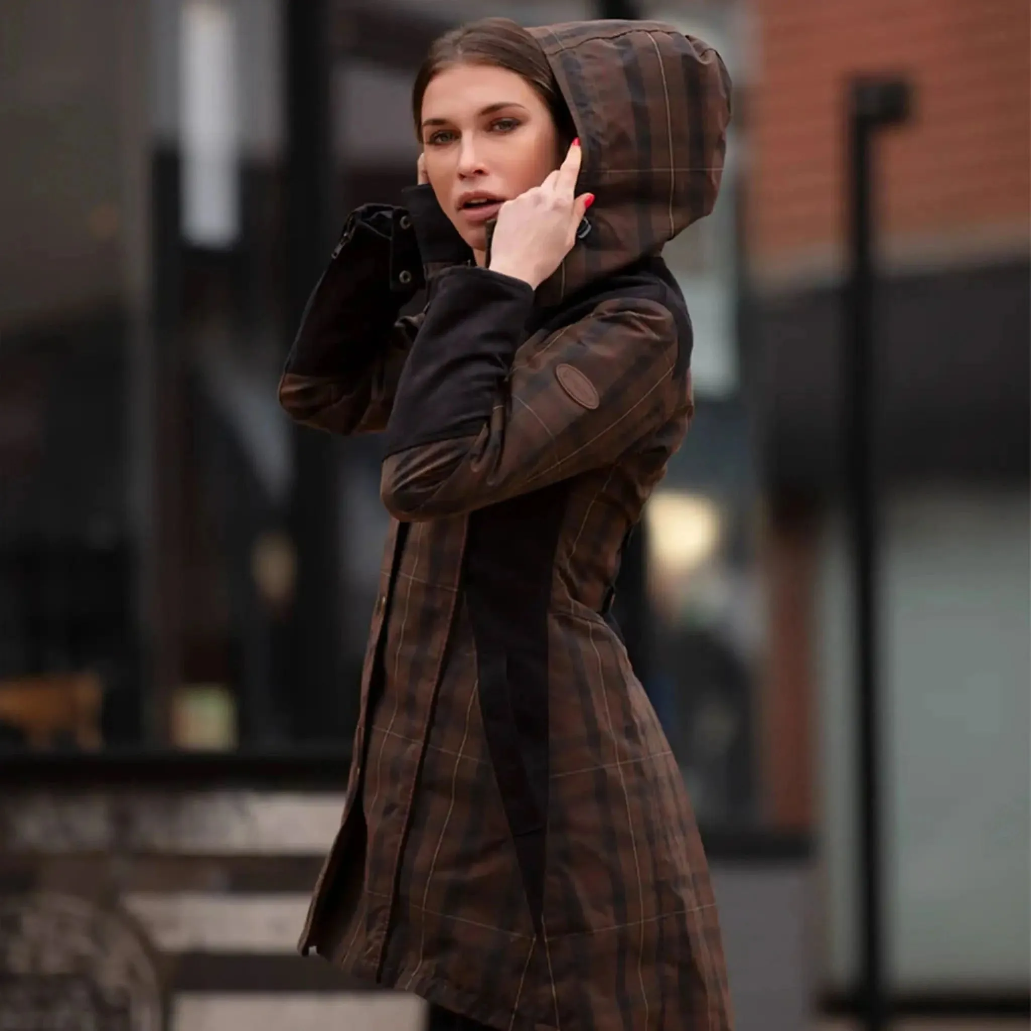 Odette Brown Check Waterproof Coat