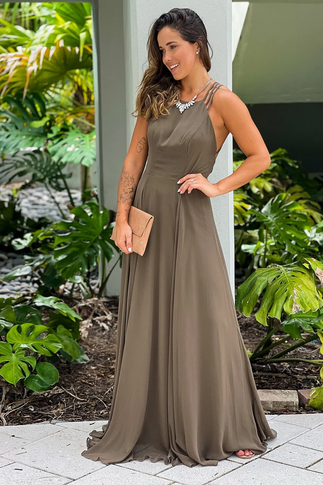 Olive Maxi Dress With Criss Cross Back