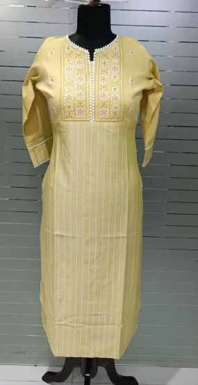 Pale Yellow Kurti with White Embroidered Yoke