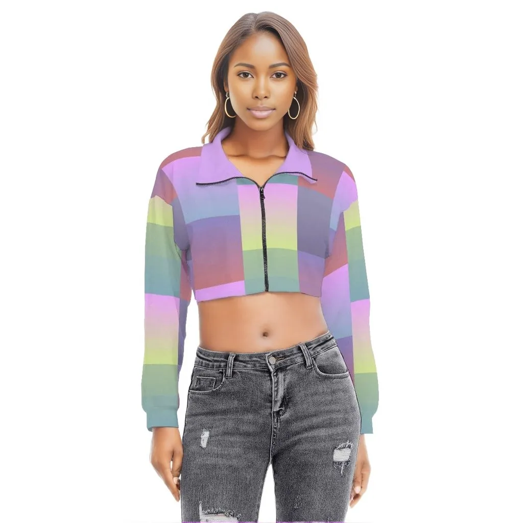 Paxx 2 Womens Lapel Collar Cropped Sweatshirt With Long Sleeve