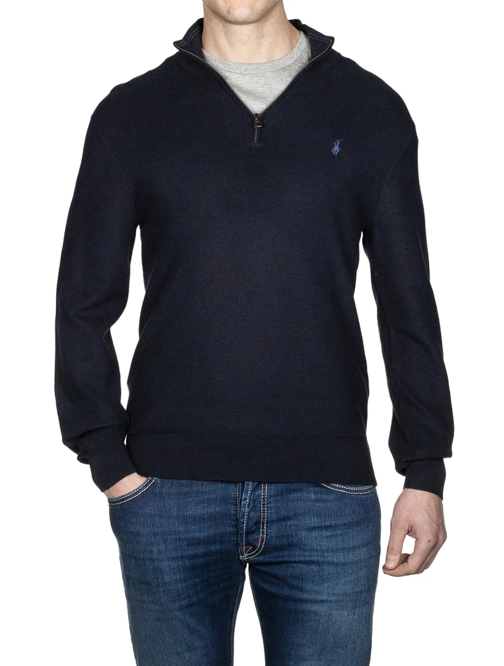 Pima Cotton Texture Half-Zip Navy Heather