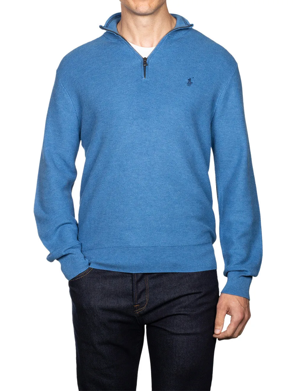 Pima Texture Half Zip Pullover Blue