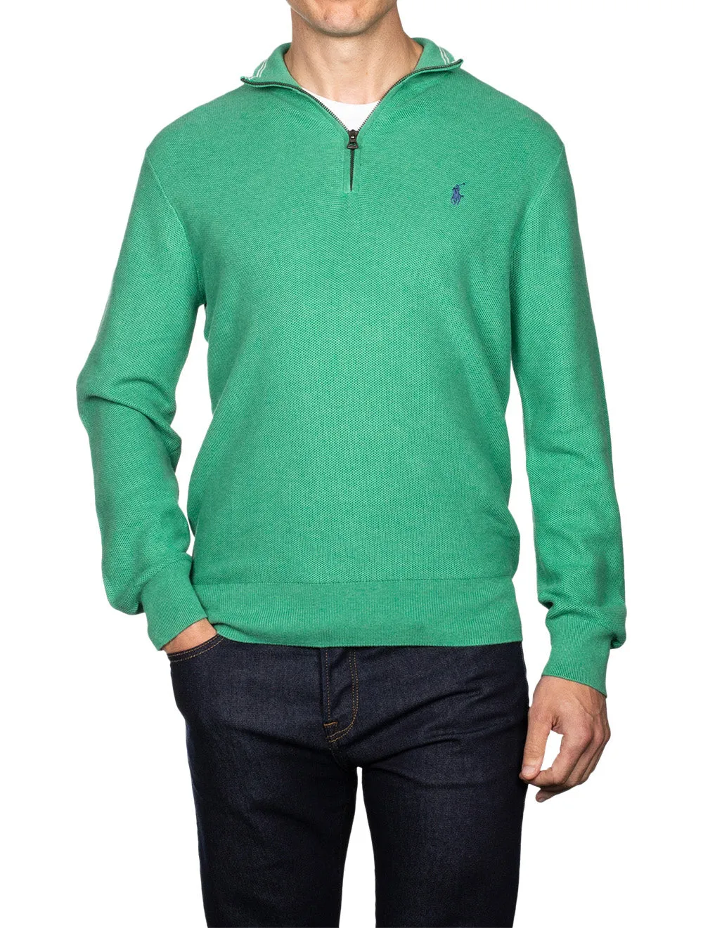 Pima Texture Half Zip Pullover Green