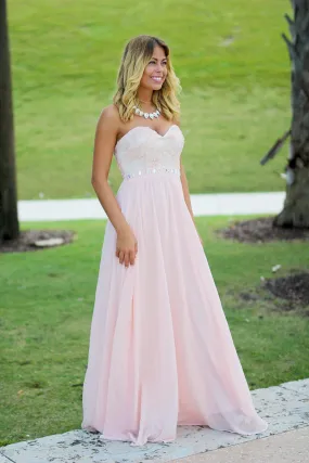 Pink and Beige Lace Top Maxi Dress