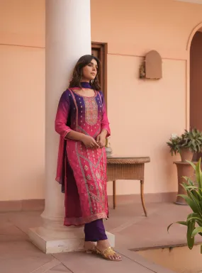 Pink Blue Harmony Kurta Set With Dupatta