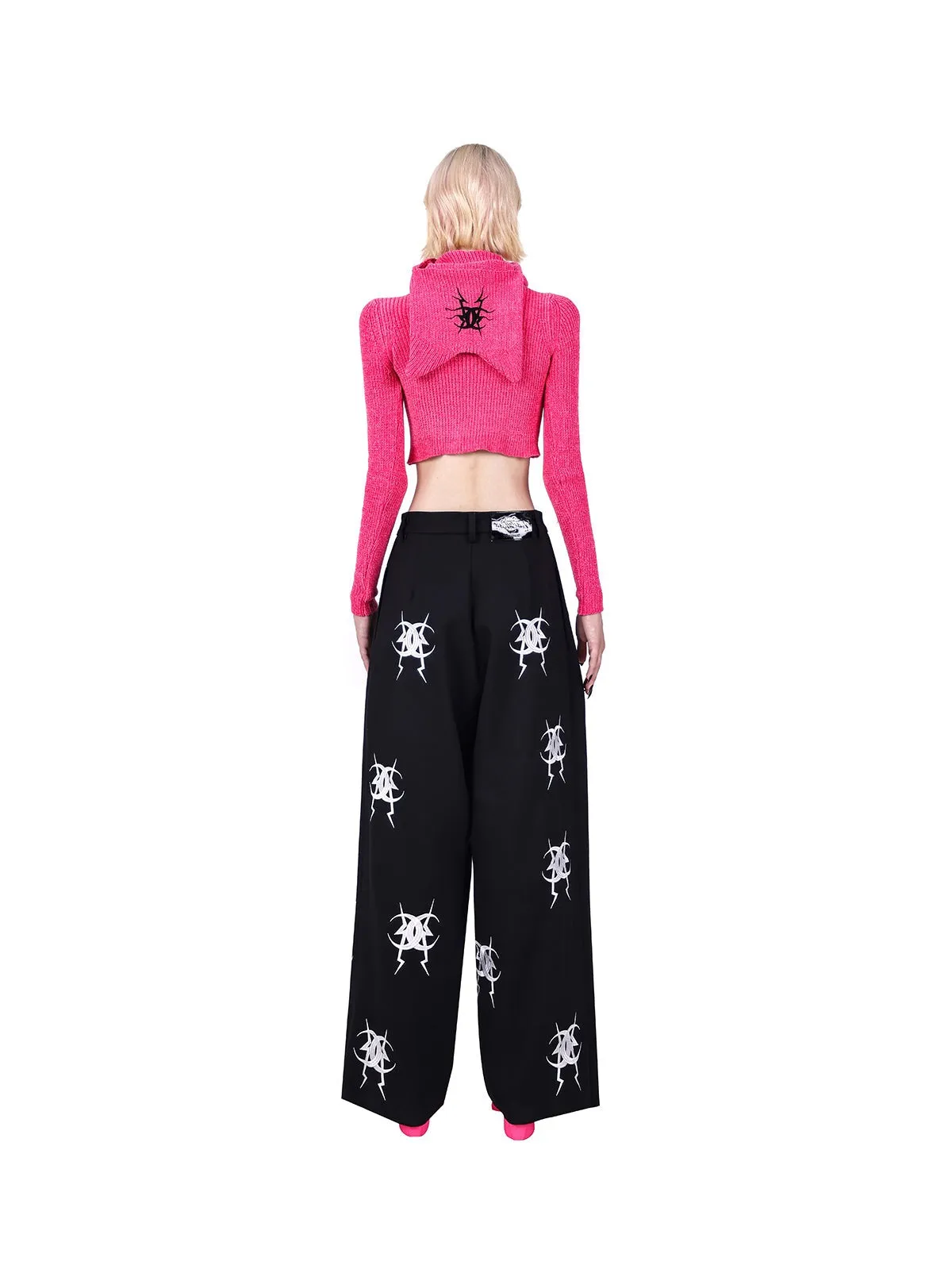 PINKSPINK Cat-Ear Hooded Crop Sweater - Hot Pink and Black