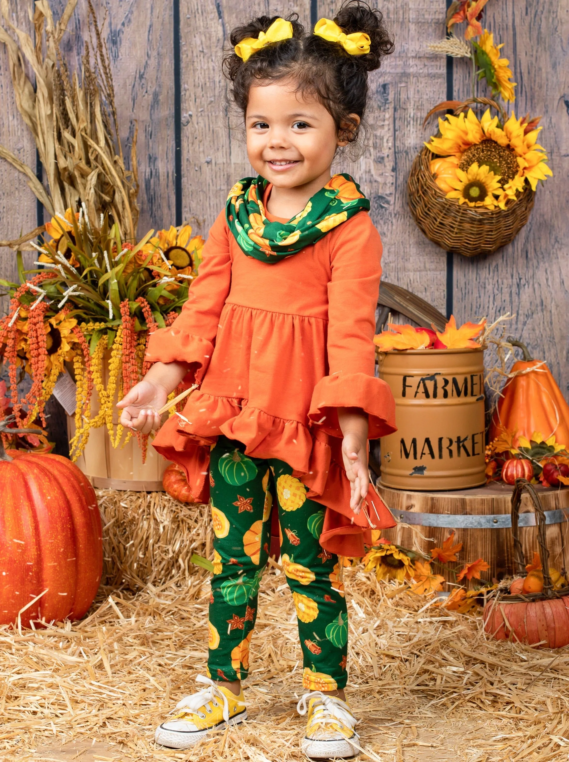 Pumpkin Season Hi-Lo Tunic, Leggings and Scarf Set