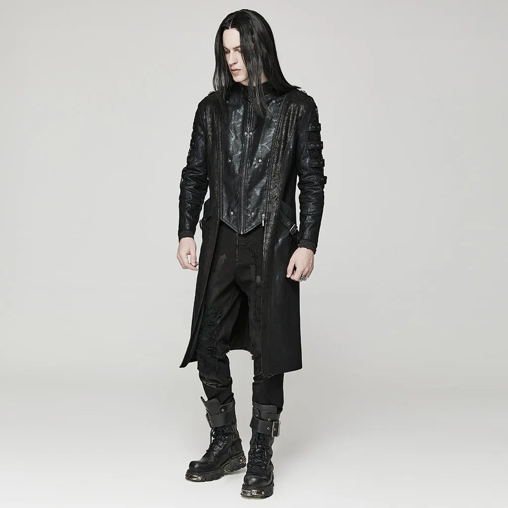 Punk Heavy Industry Hooded PU Zipper Long Jacket