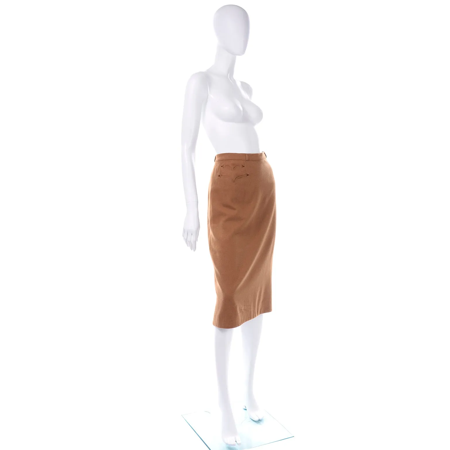 Rare 1950s Vintage Evan Picone 100% Vicuna Toffee Brown Skirt