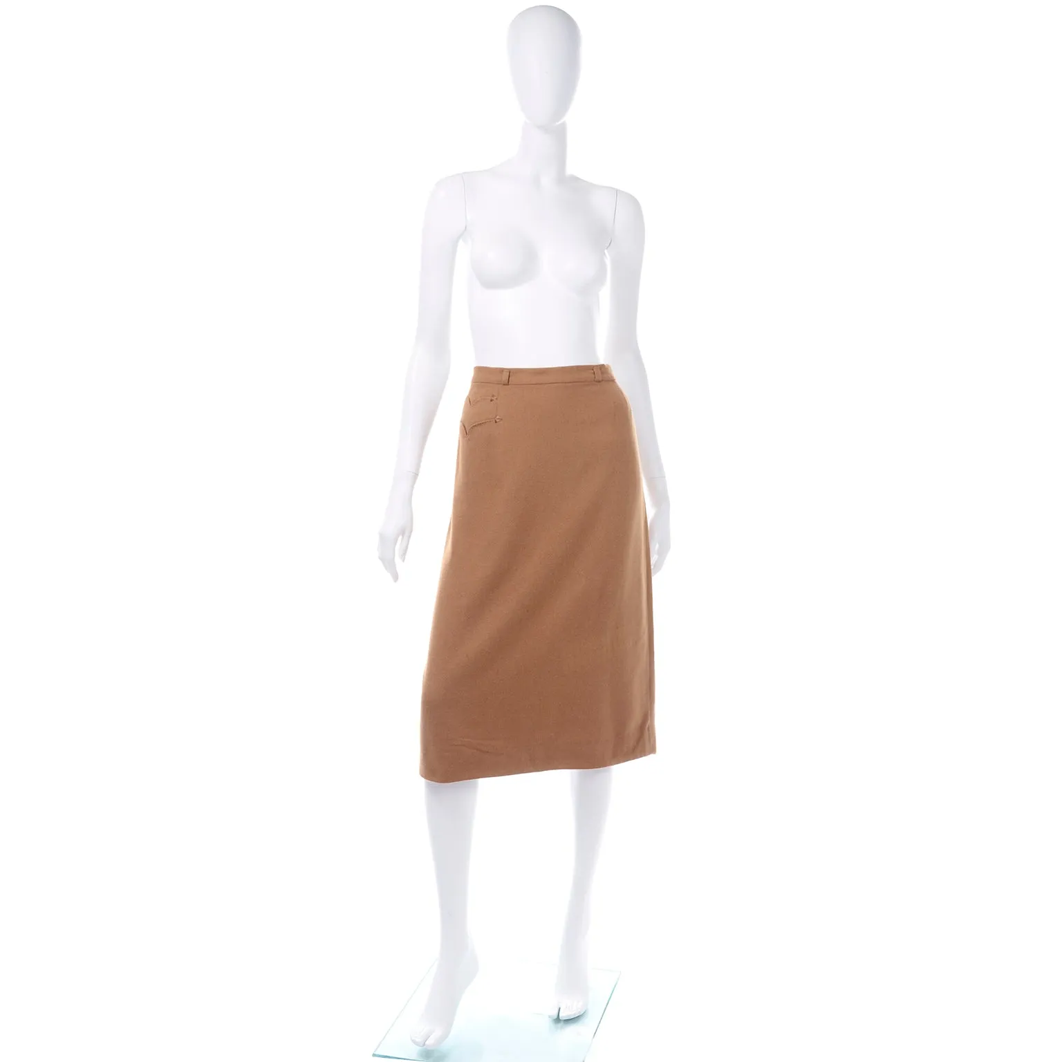 Rare 1950s Vintage Evan Picone 100% Vicuna Toffee Brown Skirt