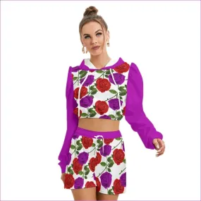 Red Rose Purp Women's Mirco Fleece Hoodie And Short Set