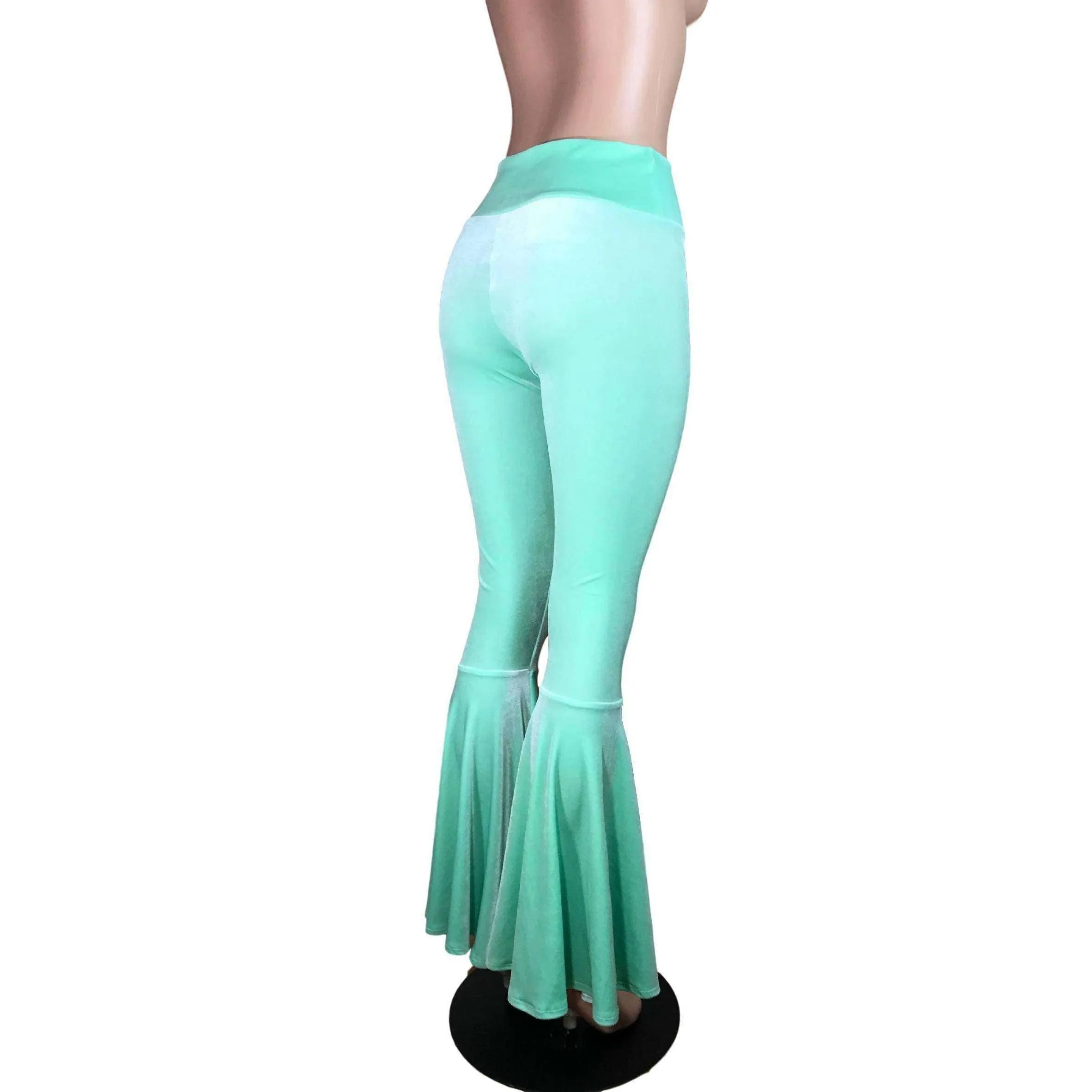 SALE - High Waist Bell Bottoms - Mint Green Velvet