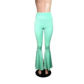 SALE - High Waist Bell Bottoms - Mint Green Velvet