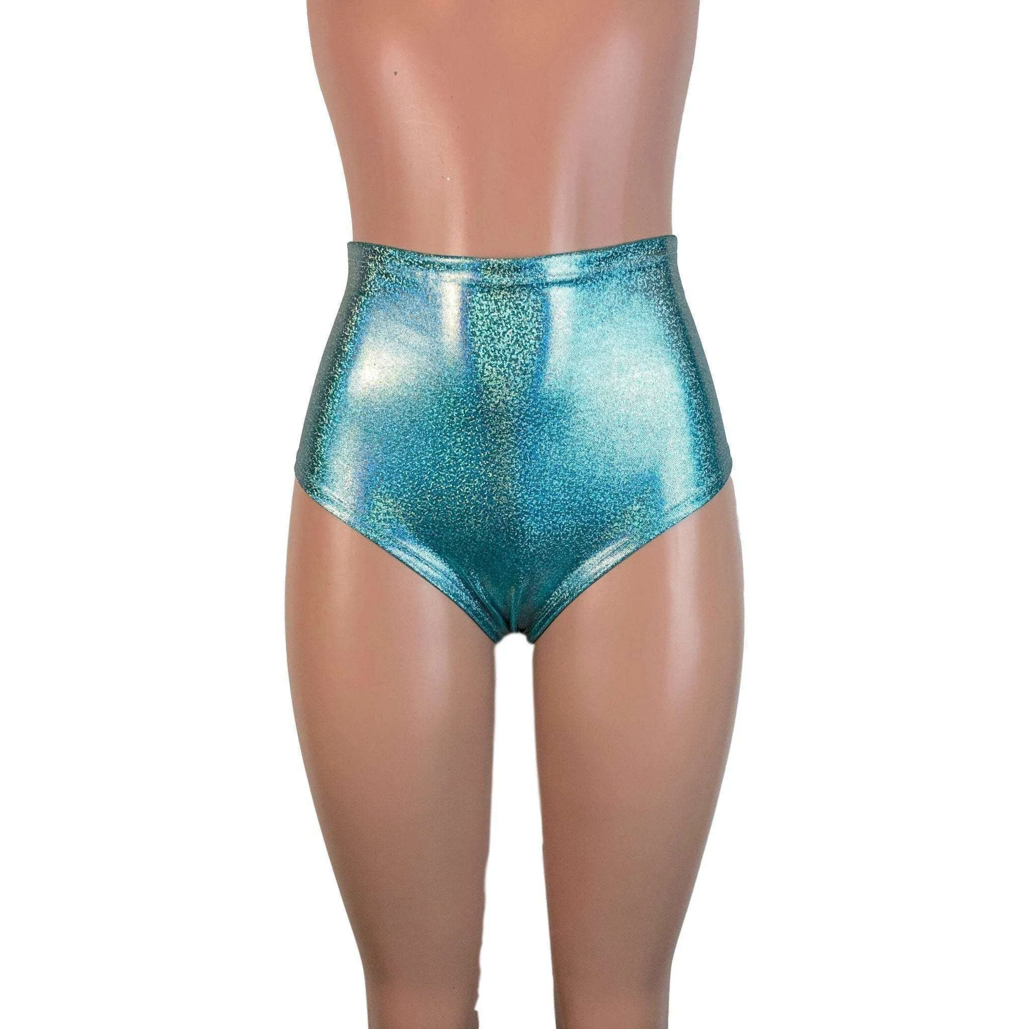 SALE - High Waist Scrunch Bikini Hot Pants - Jade Blue Holo