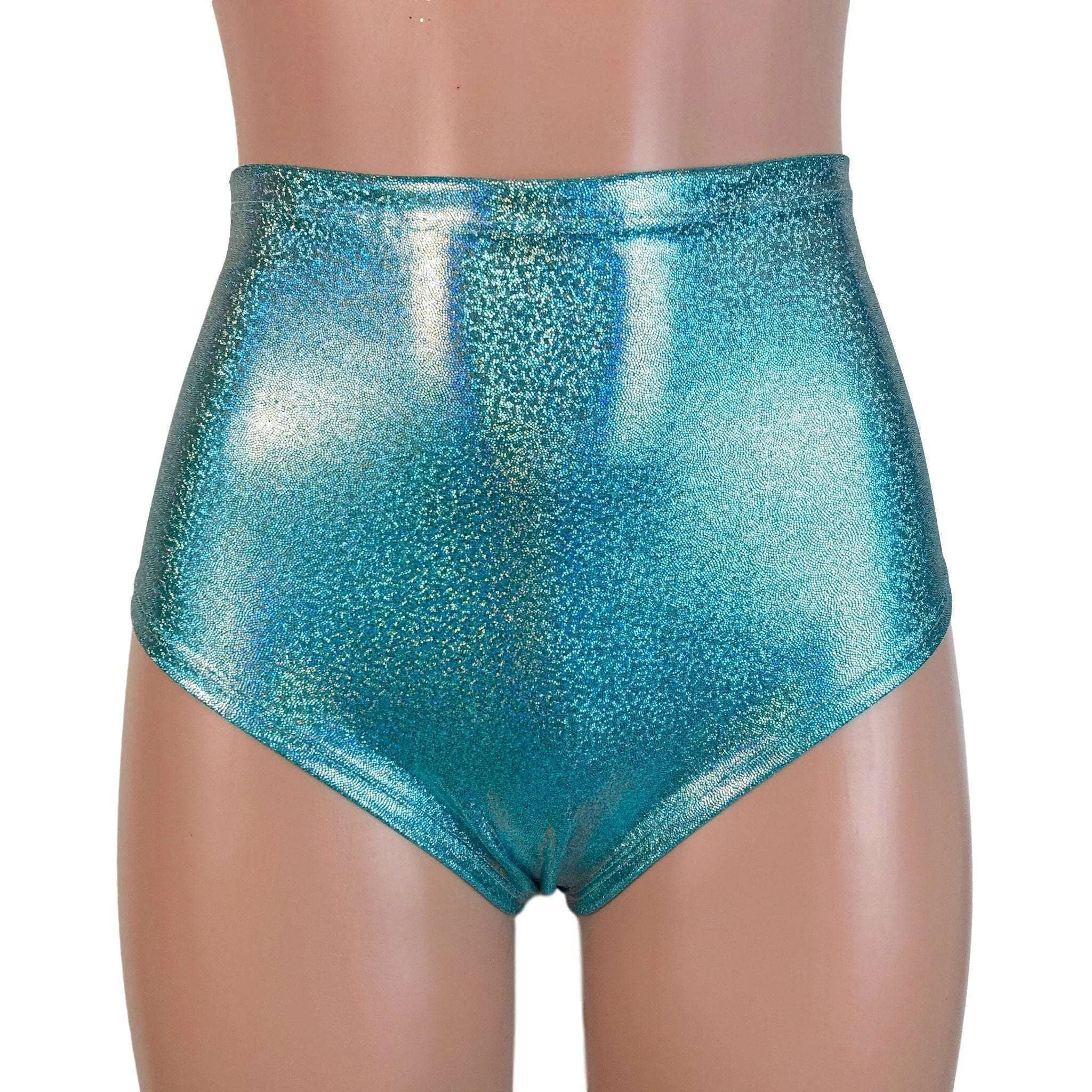 SALE - High Waist Scrunch Bikini Hot Pants - Jade Blue Holo