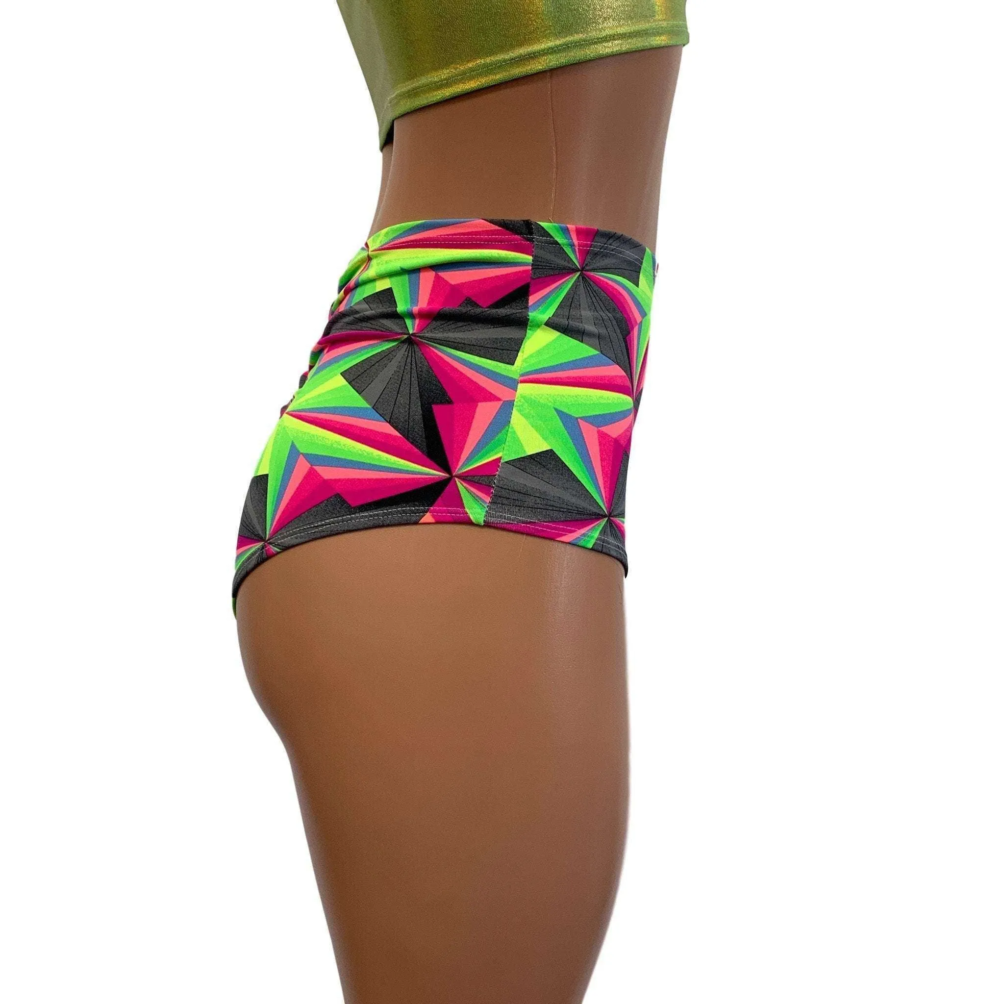 SALE - High Waist Scrunch Bikini Hot Pants - Optima Neon