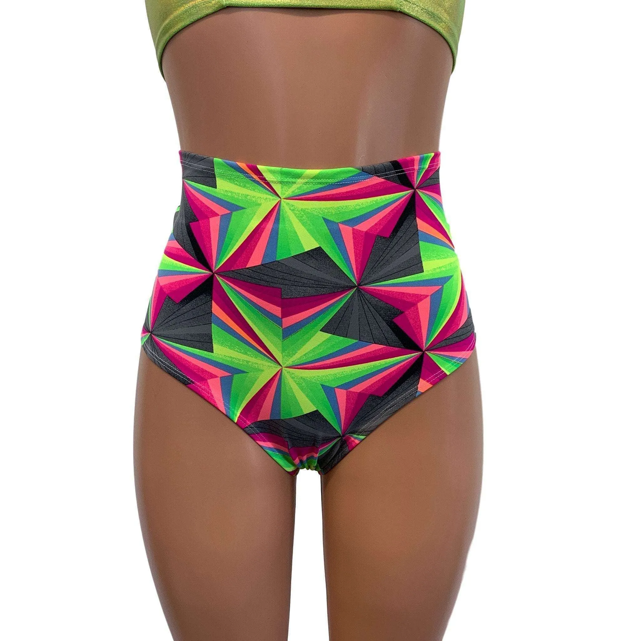 SALE - High Waist Scrunch Bikini Hot Pants - Optima Neon