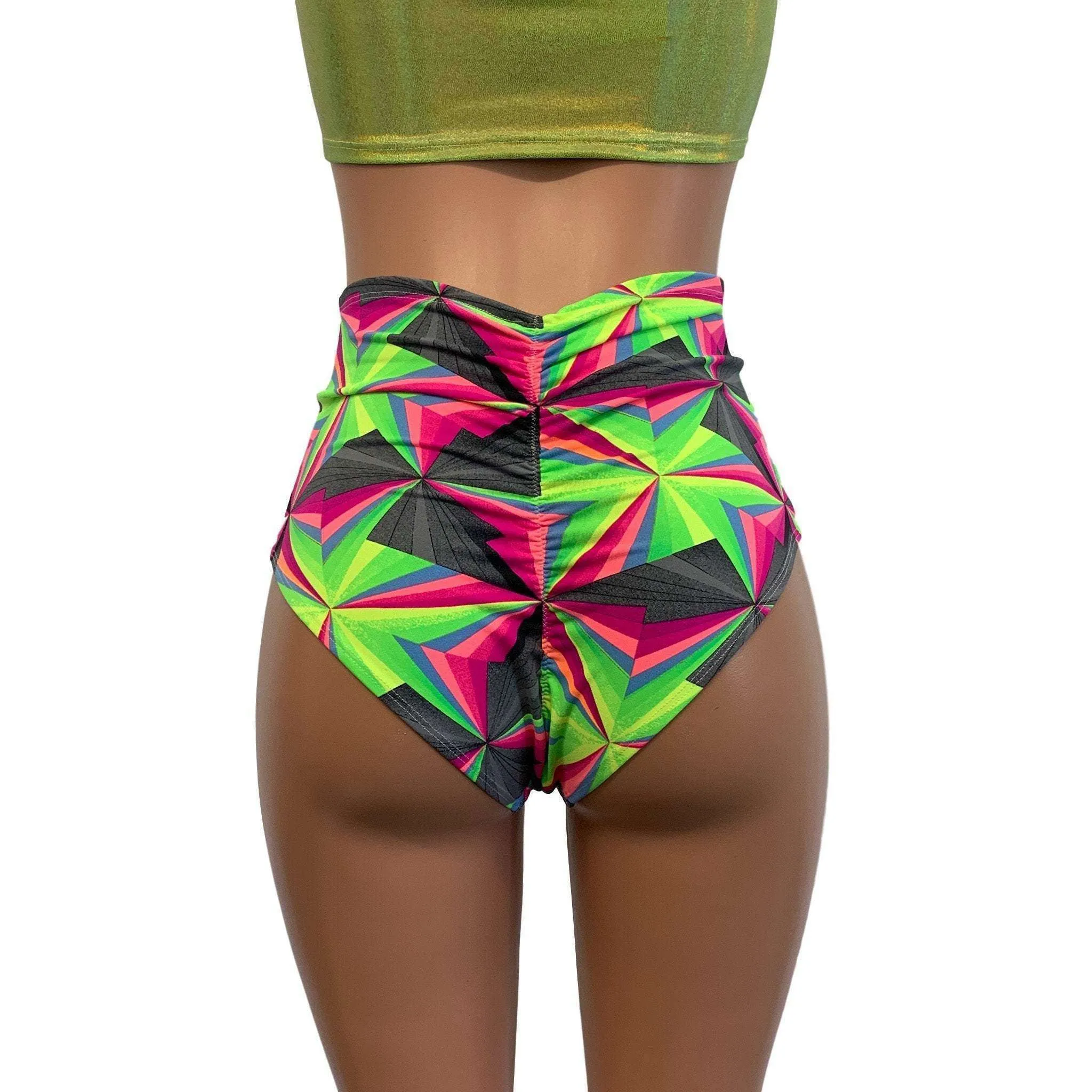 SALE - High Waist Scrunch Bikini Hot Pants - Optima Neon