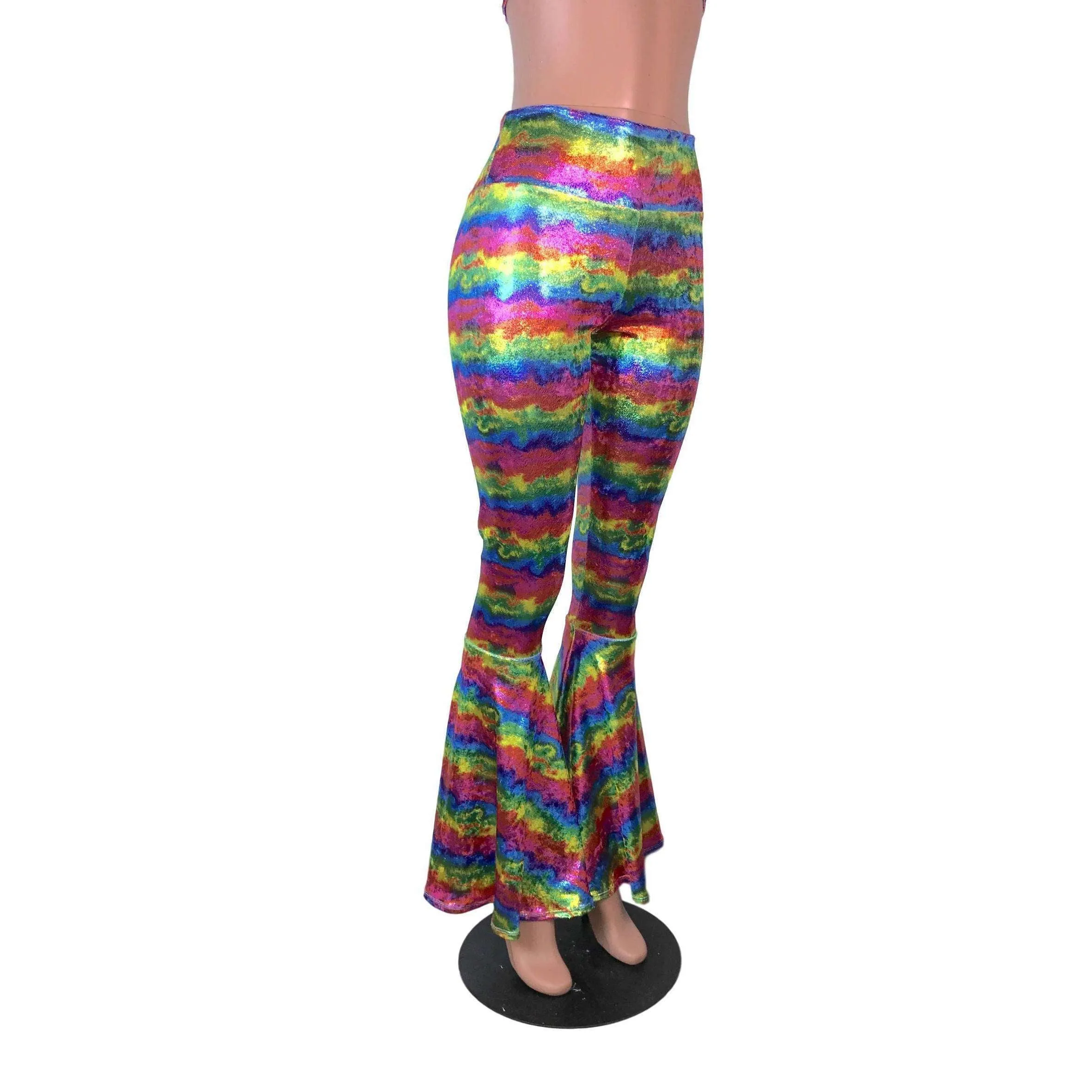 SALE - Rainbow Velvet Bell Bottoms High Waisted