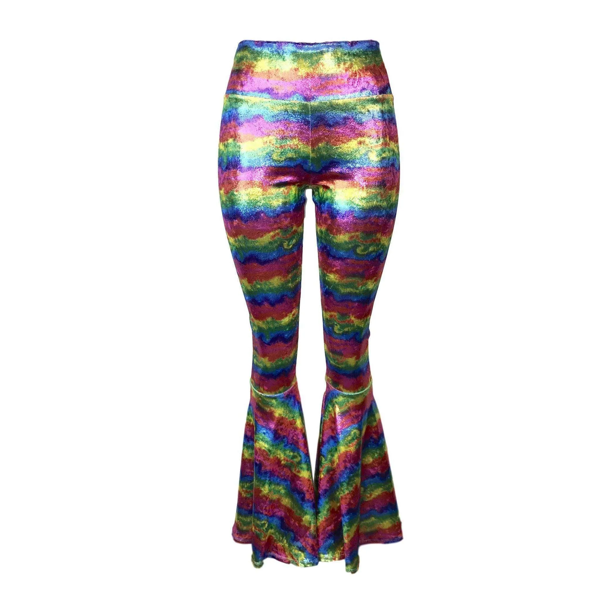 SALE - Rainbow Velvet Bell Bottoms High Waisted