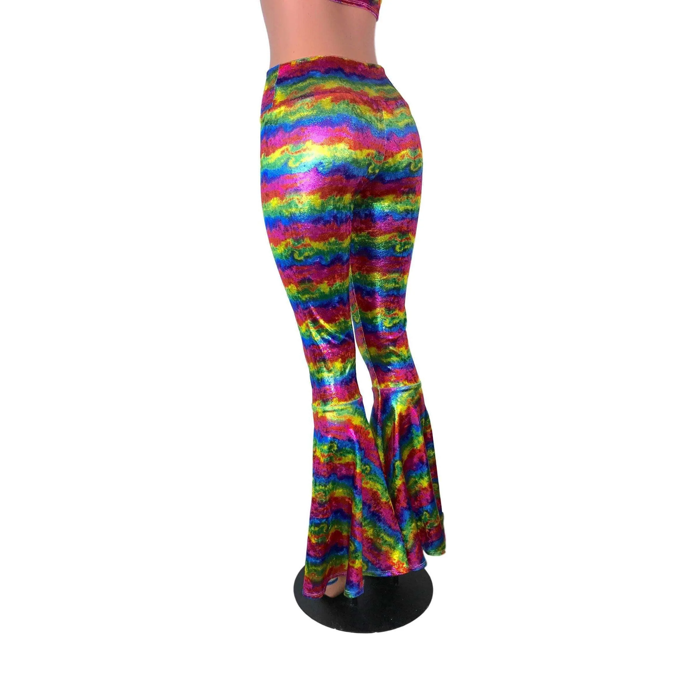 SALE - Rainbow Velvet Bell Bottoms High Waisted