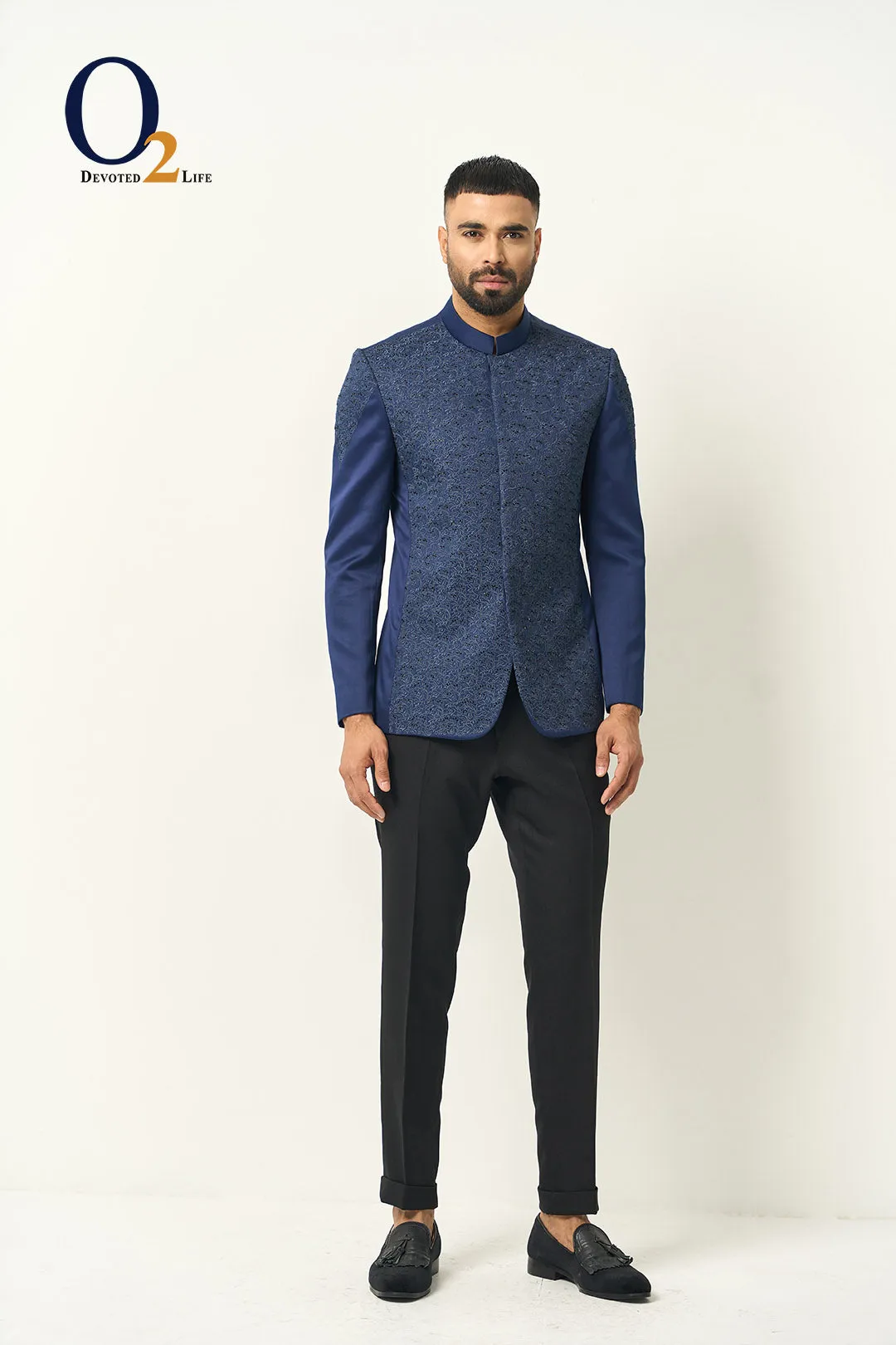 Sapphire Blue Mens Embroidered Prince coat